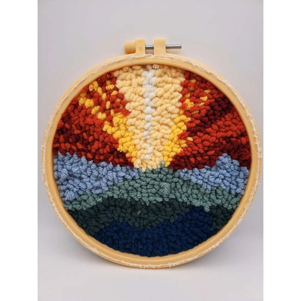 Stunning Handmade Sunset Mountain Punch Needle Art - 8
